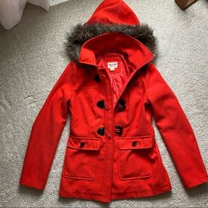 Mossimo Duffle Coat Red/Orange Faux Fur